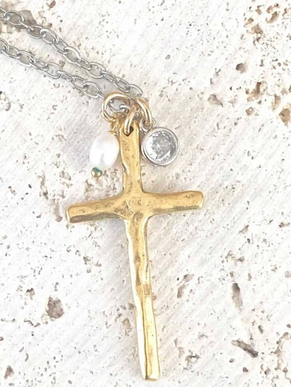Mixed Metal Cross Necklace